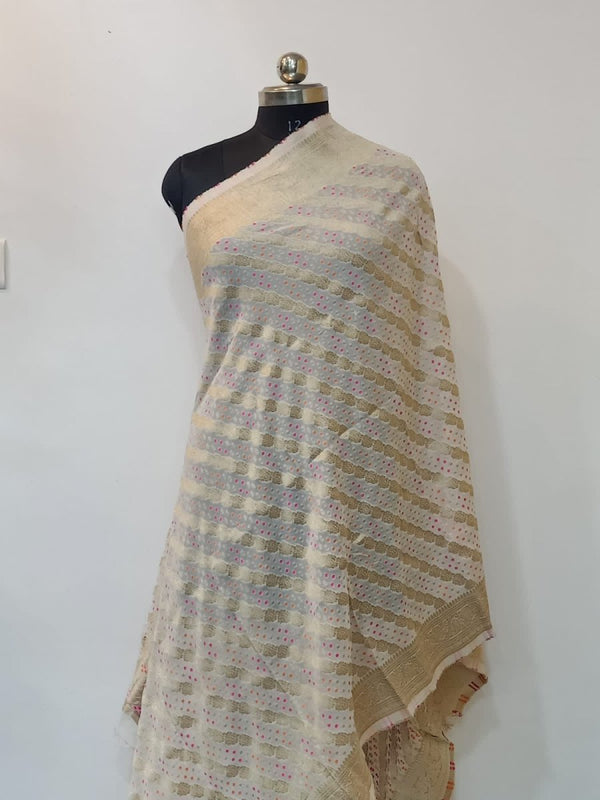 Banarasi Silk Dyeable Dupatta with Golden Zari Work - Leheriya