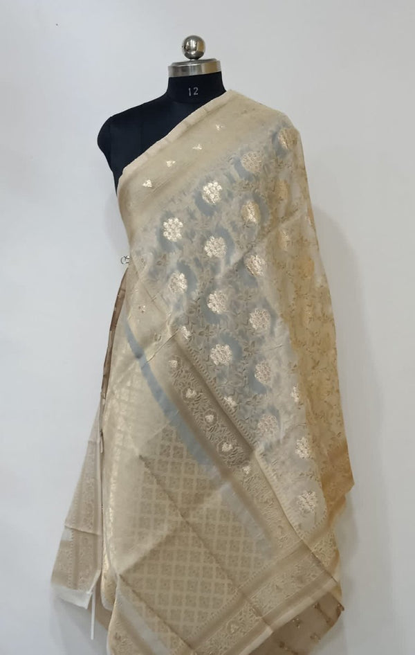 Banarasi Silk Dyeable Dupatta with Golden Zari Work - Leheriya