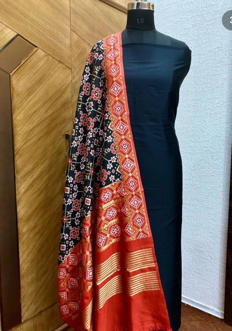 Banarasi Silk Premium Quality Plain Salwar Suit with Patola Woven Dupatta - Leheriya