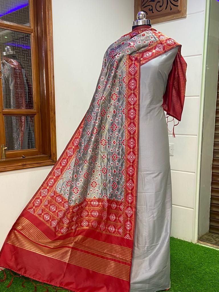 Banarasi Silk Premium Quality Plain Salwar Suit with Patola Woven Dupatta - Leheriya