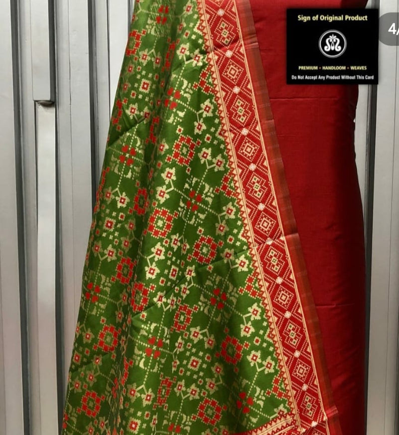 Banarasi Silk Premium Quality Plain Salwar Suit with Patola Woven Dupatta - Leheriya