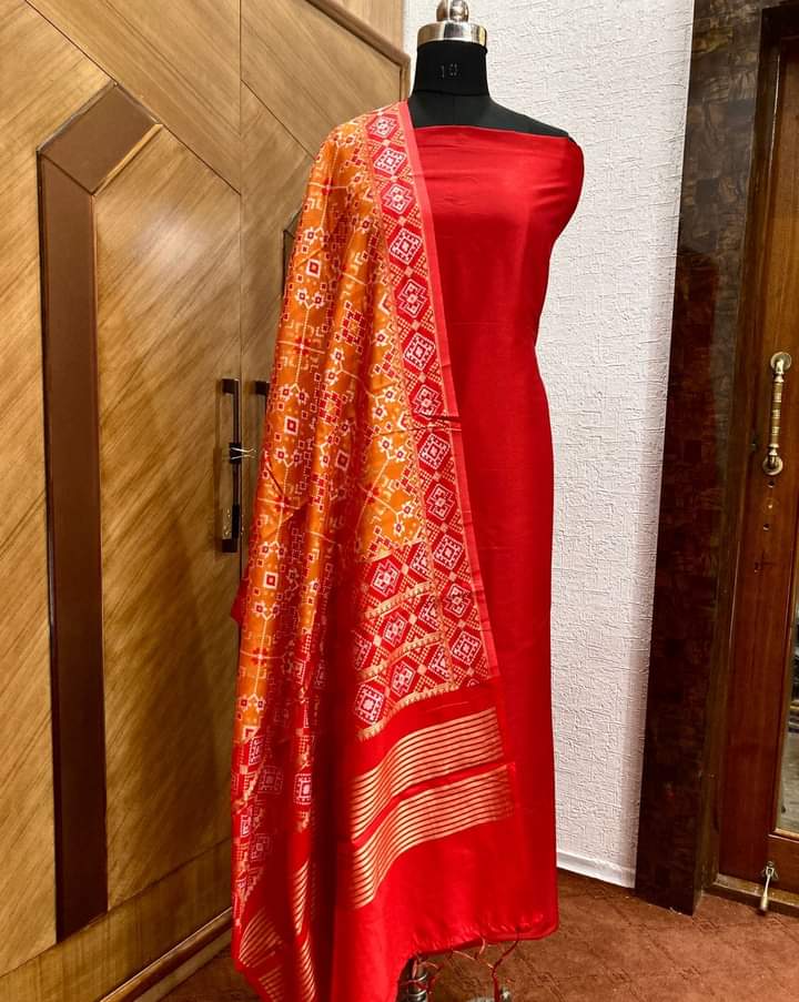 Banarasi Silk Premium Quality Plain Salwar Suit with Patola Woven Dupatta - Leheriya