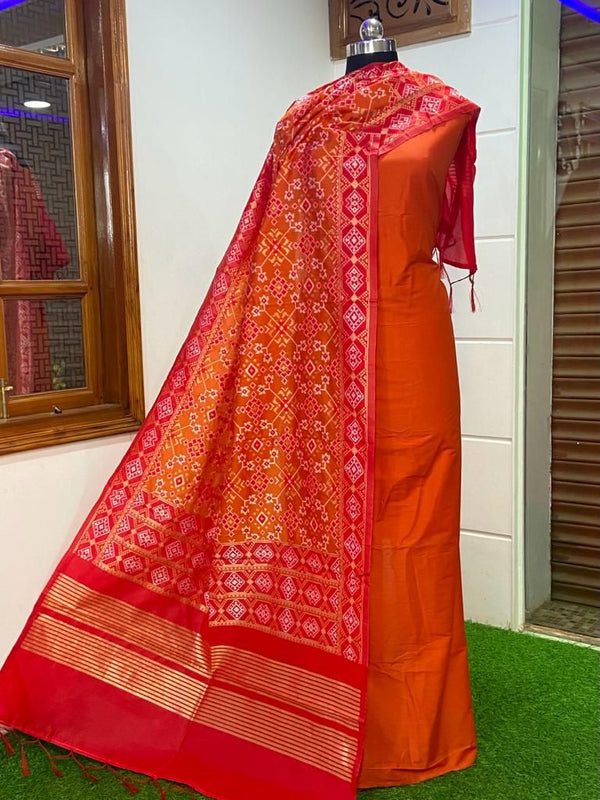 Banarasi Silk Premium Quality Plain Salwar Suit with Patola Woven Dupatta - Leheriya