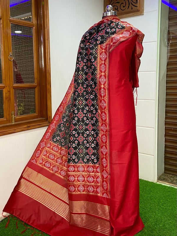 Banarasi Silk Premium Quality Plain Salwar Suit with Patola Woven Dupatta - Leheriya