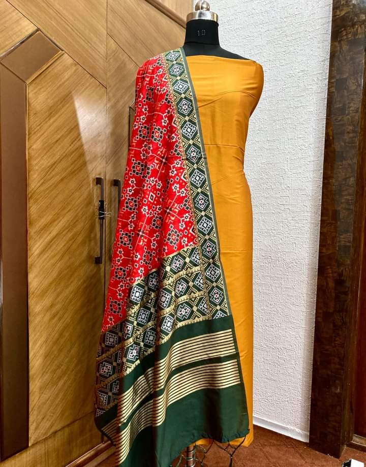 Banarasi Silk Premium Quality Plain Salwar Suit with Patola Woven Dupatta - Leheriya