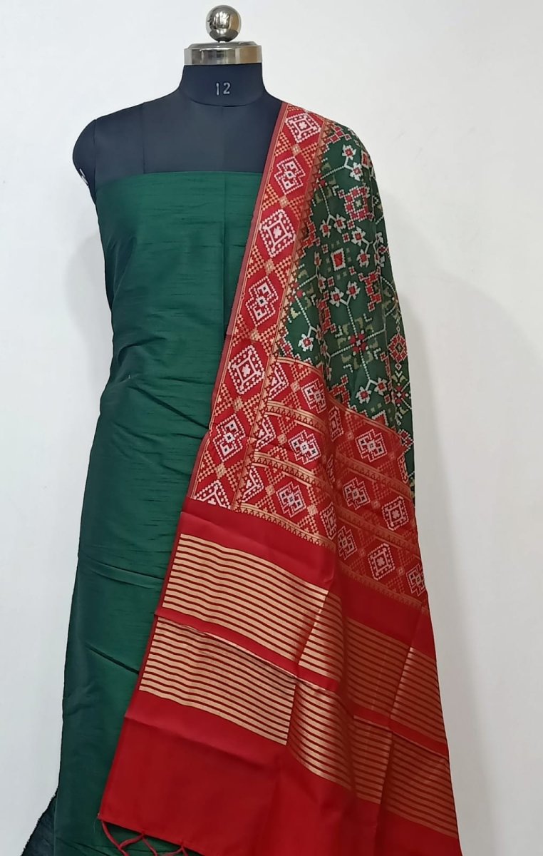 Banarasi Silk Premium Quality Plain Salwar Suit with Patola Woven Dupatta - Leheriya