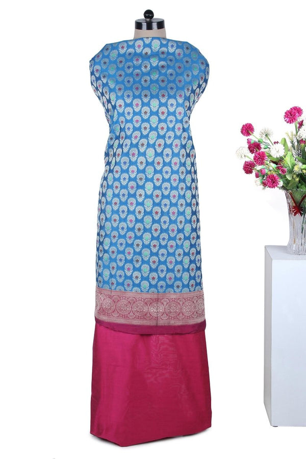 Banarasi Silk Salwar Kameez Fabric with Meena Buti and Banarasi Dupatta - Leheriya