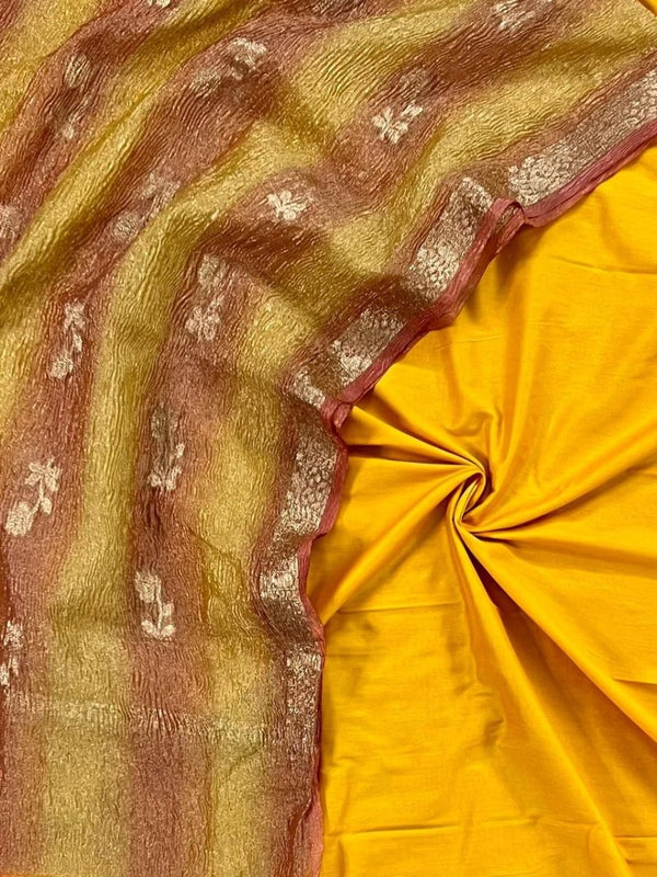 Banarasi Silk Salwar Suit with Tissue Crush Multi Dye Dupatta - Leheriya