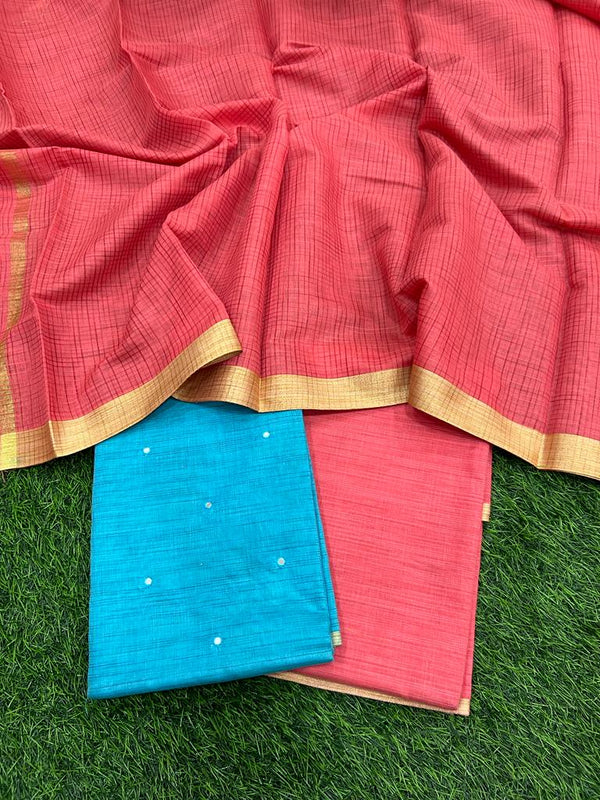 Banarasi Silk Unstitched Suit With Banarasi Dupatta - Leheriya