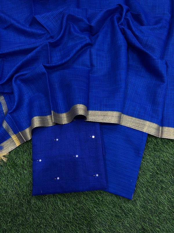 Banarasi Silk Unstitched Suit With Banarasi Dupatta - Leheriya