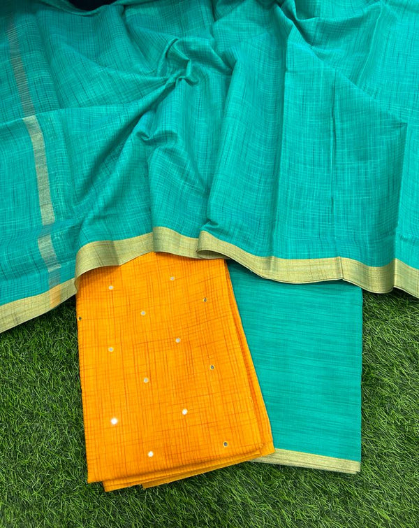 Banarasi Silk Unstitched Suit With Banarasi Dupatta - Leheriya