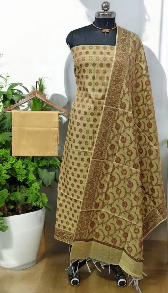 Banarasi Silk Unstitched Suit With Banarasi Dupatta - Leheriya