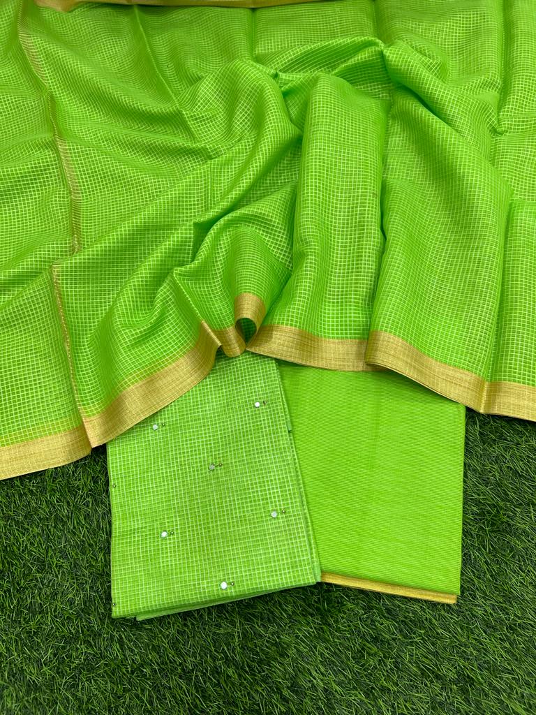 Banarasi Silk Unstitched Suit With Banarasi Dupatta - Leheriya