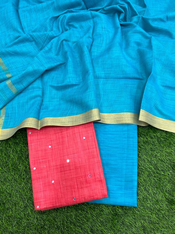 Banarasi Silk Unstitched Suit With Banarasi Dupatta - Leheriya