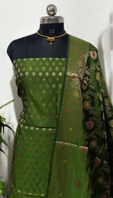 Banarasi Silk Unstitched Suit With Banarasi Dupatta - Leheriya