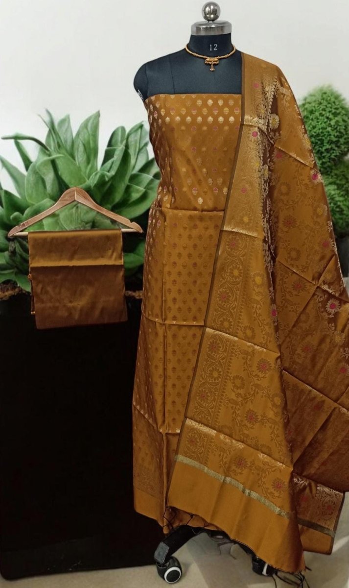 Banarasi Silk Unstitched Suit With Banarasi Dupatta - Leheriya