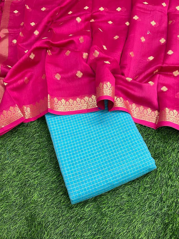 Banarasi Silk Unstitched Suit With Banarasi Dupatta - Leheriya