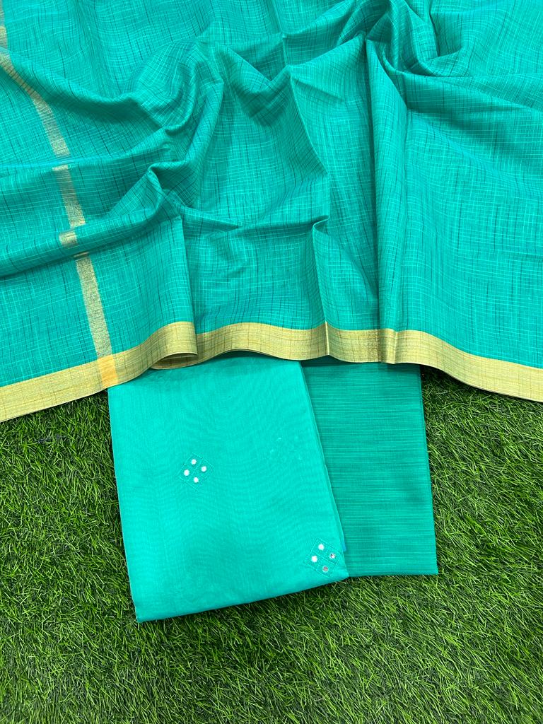 Banarasi Silk Unstitched Suit With Banarasi Dupatta - Leheriya