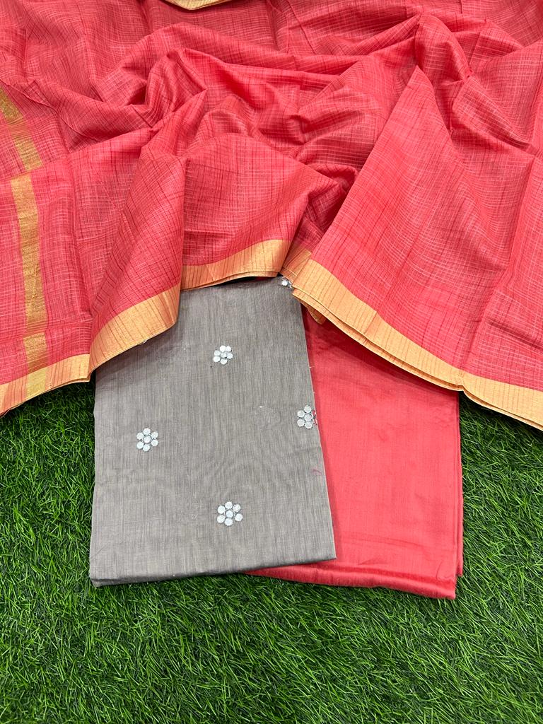 Banarasi Silk Unstitched Suit With Banarasi Dupatta - Leheriya