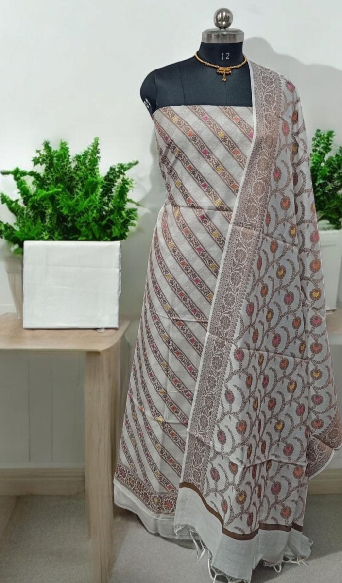 Banarasi Silk Unstitched Suit With Banarasi Dupatta - Leheriya