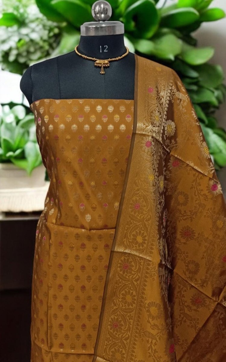 Banarasi Silk Unstitched Suit With Banarasi Dupatta - Leheriya