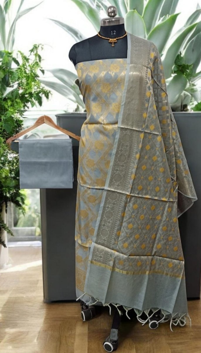 Banarasi Silk Unstitched Suit With Banarasi Dupatta - Leheriya