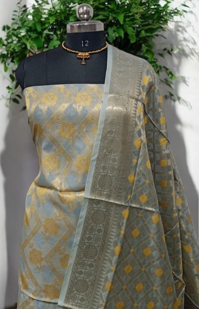 Banarasi Silk Unstitched Suit With Banarasi Dupatta - Leheriya