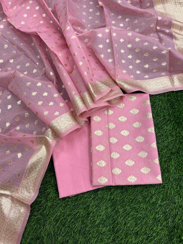 Banarasi Silk Unstitched Suit With Banarasi Dupatta - Leheriya