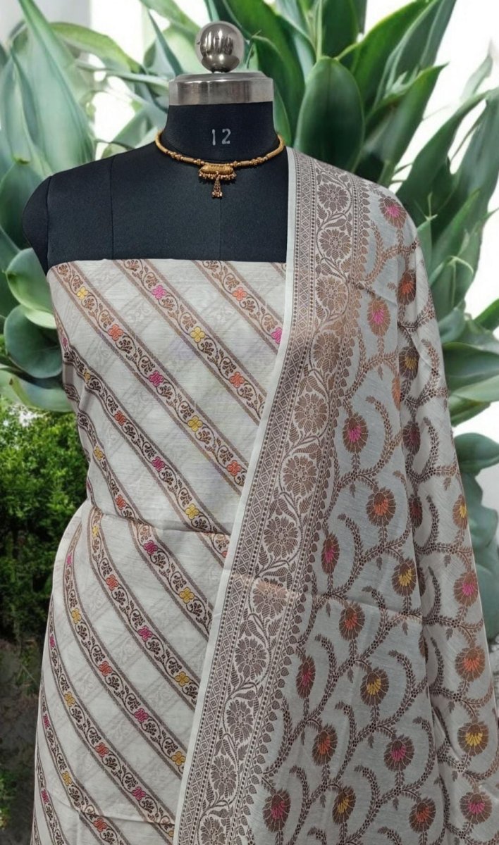 Banarasi Silk Unstitched Suit With Banarasi Dupatta - Leheriya