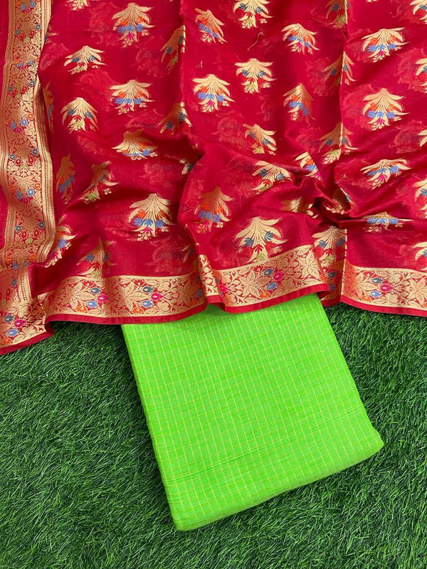 Banarasi Silk Unstitched Suit With Banarasi Dupatta - Leheriya