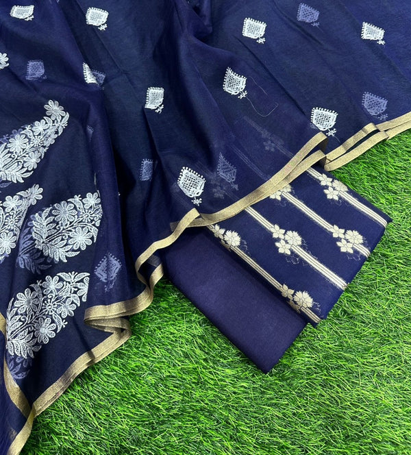 Banarasi Silk Unstitched Suit With Banarasi Dupatta - Leheriya