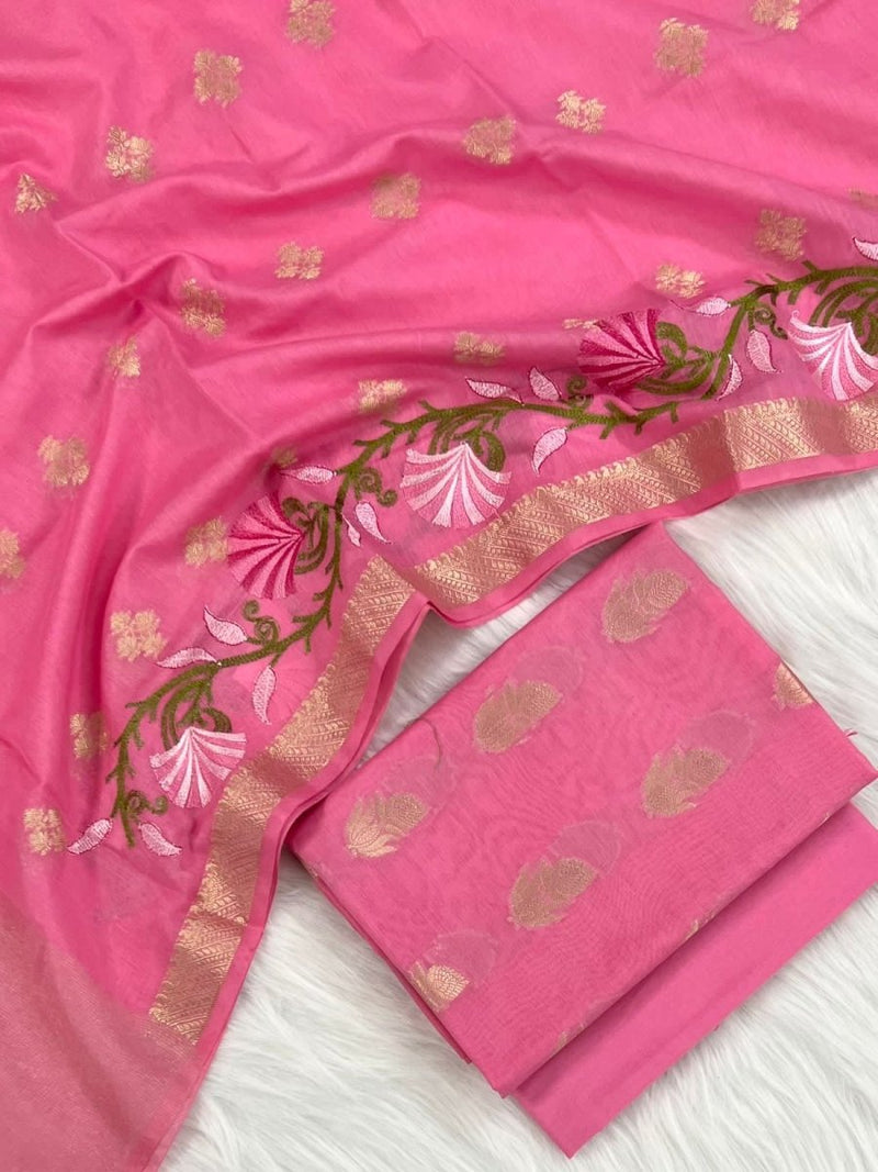 Banarasi Suit With Thread Embroidery Dupatta | Pink | - Leheriya