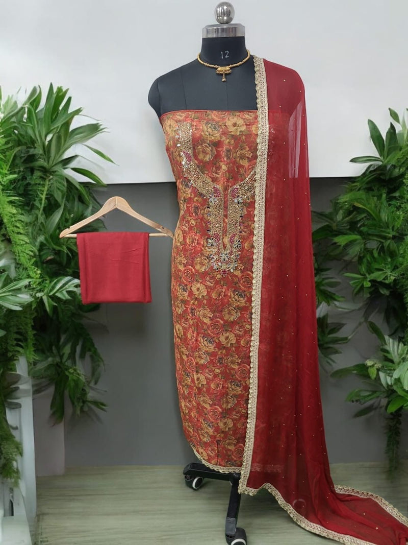 Banarasi Tissue with Mirror Work Unstitched Salwar Suit - Leheriya