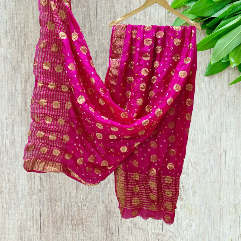 Bandhani Silk Dollar Buti Banarasi Bandhej Dupattas - Leheriya