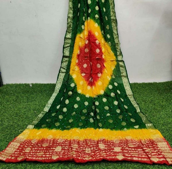 Bandhani Silk Dollar Buti Banarasi Bandhej Dupattas - Leheriya