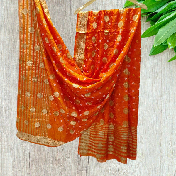 Bandhani Silk Dollar Buti Banarasi Bandhej Dupattas - Leheriya