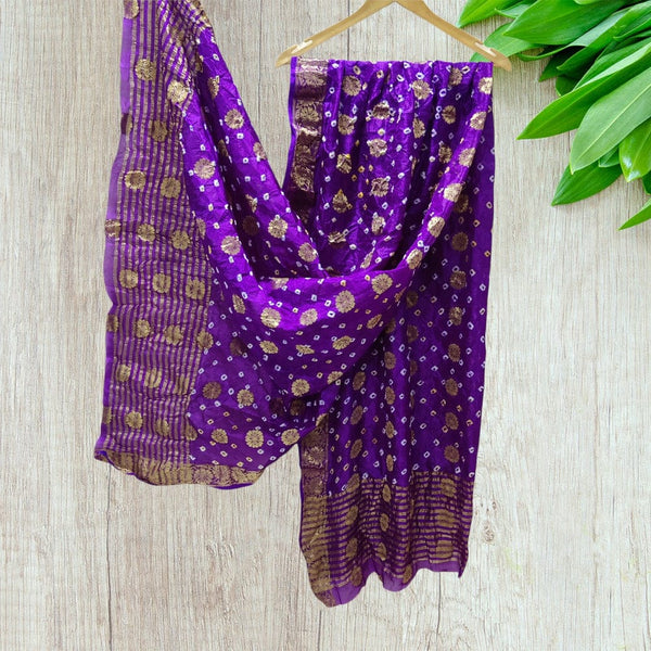 Bandhani Silk Dollar Buti Banarasi Bandhej Dupattas - Leheriya