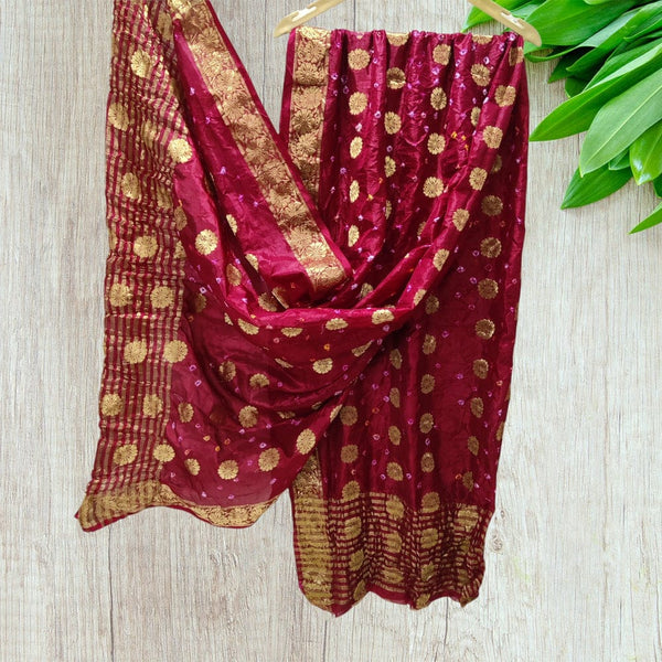 Bandhani Silk Dollar Buti Banarasi Bandhej Dupattas - Leheriya