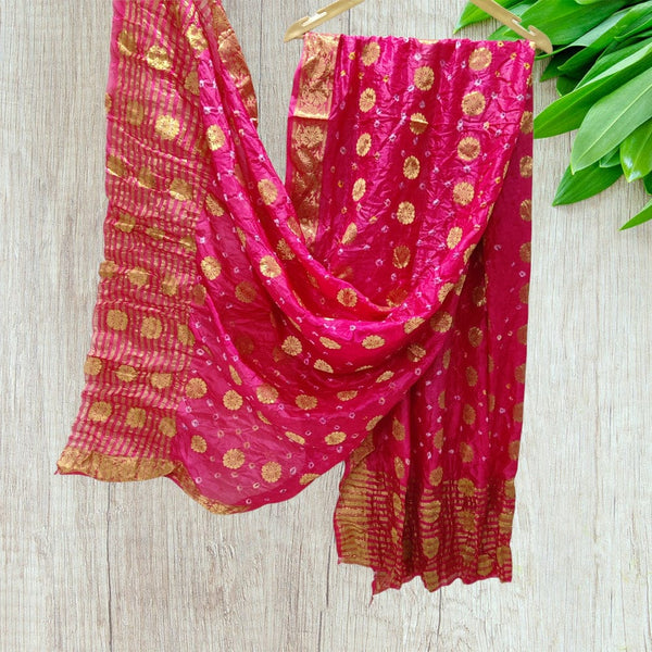 Bandhani Silk Dollar Buti Banarasi Bandhej Dupattas - Leheriya