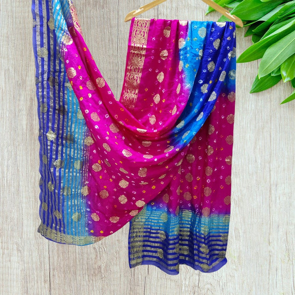 Bandhani Silk Dollar Buti Banarasi Bandhej Dupattas - Leheriya