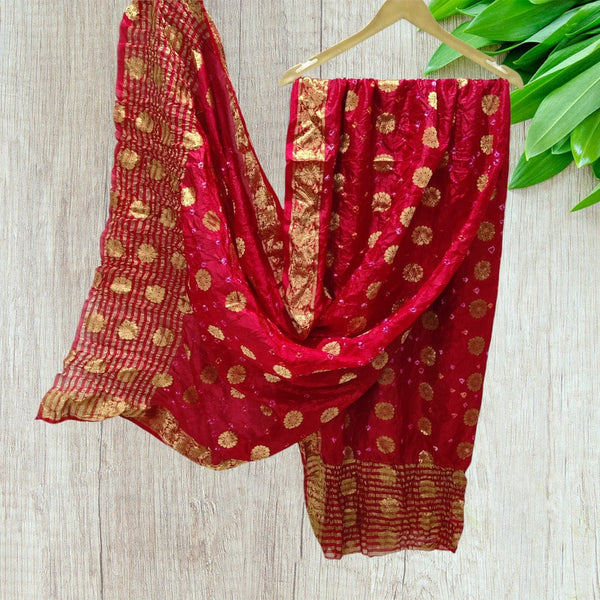 Bandhani Silk Dollar Buti Banarasi Bandhej Dupattas - Leheriya