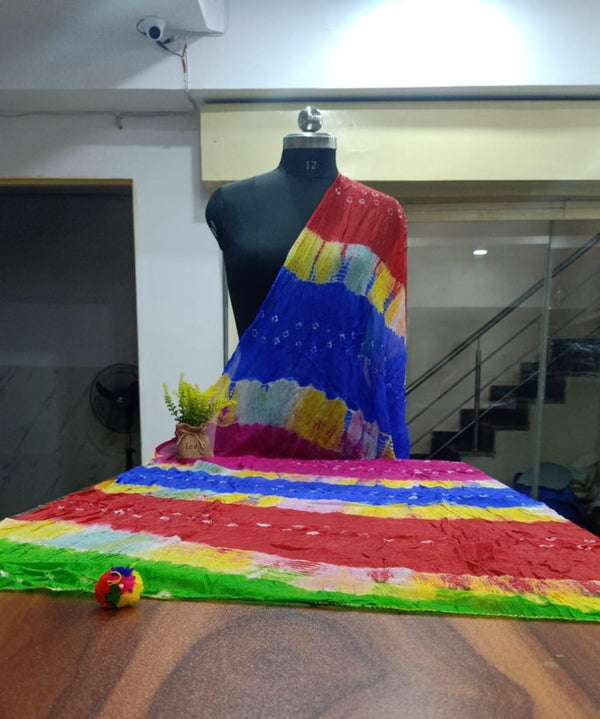 Bandhani Silk Dupatta Multicolor with Tassels - Leheriya