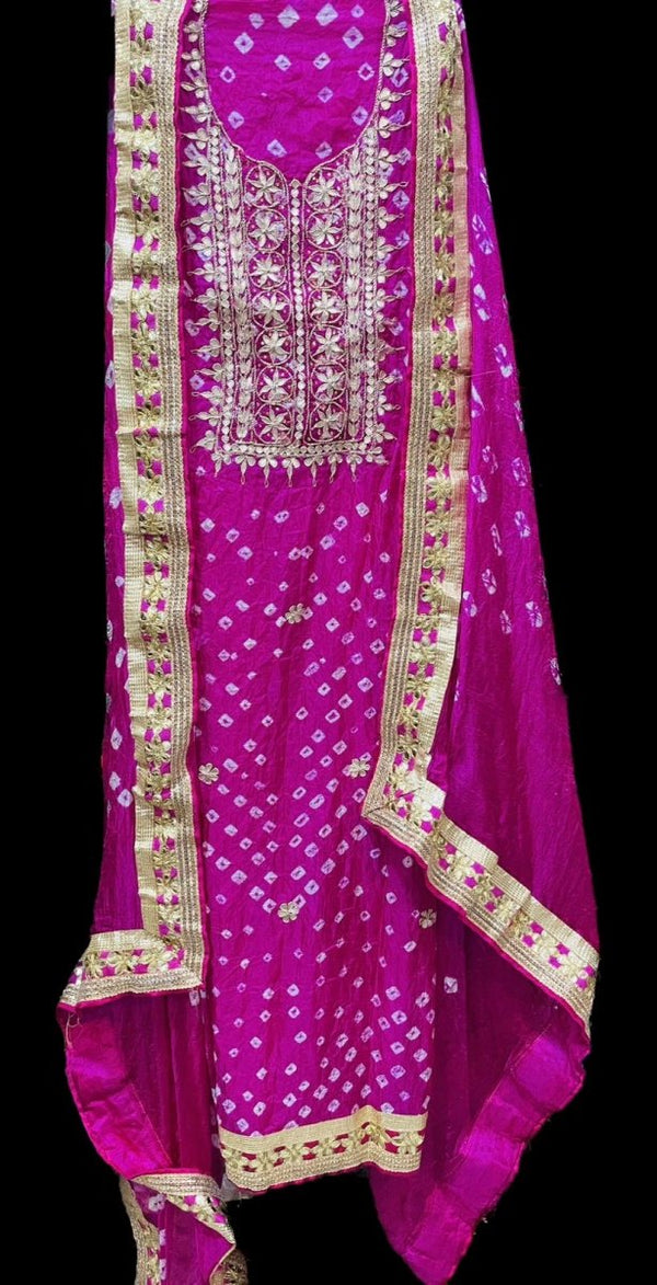 Bandhej Gharchola Silk Fabric Bandhej Salwar Suit - Leheriya