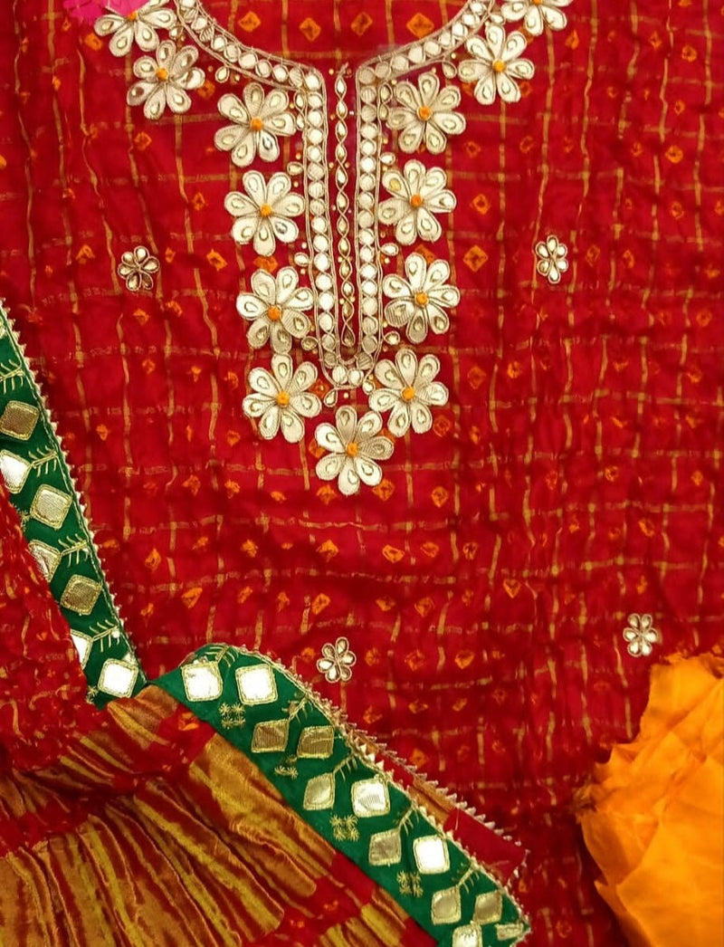 Bandhej Gharchola Silk Fabric Bandhej Salwar Suit - Leheriya