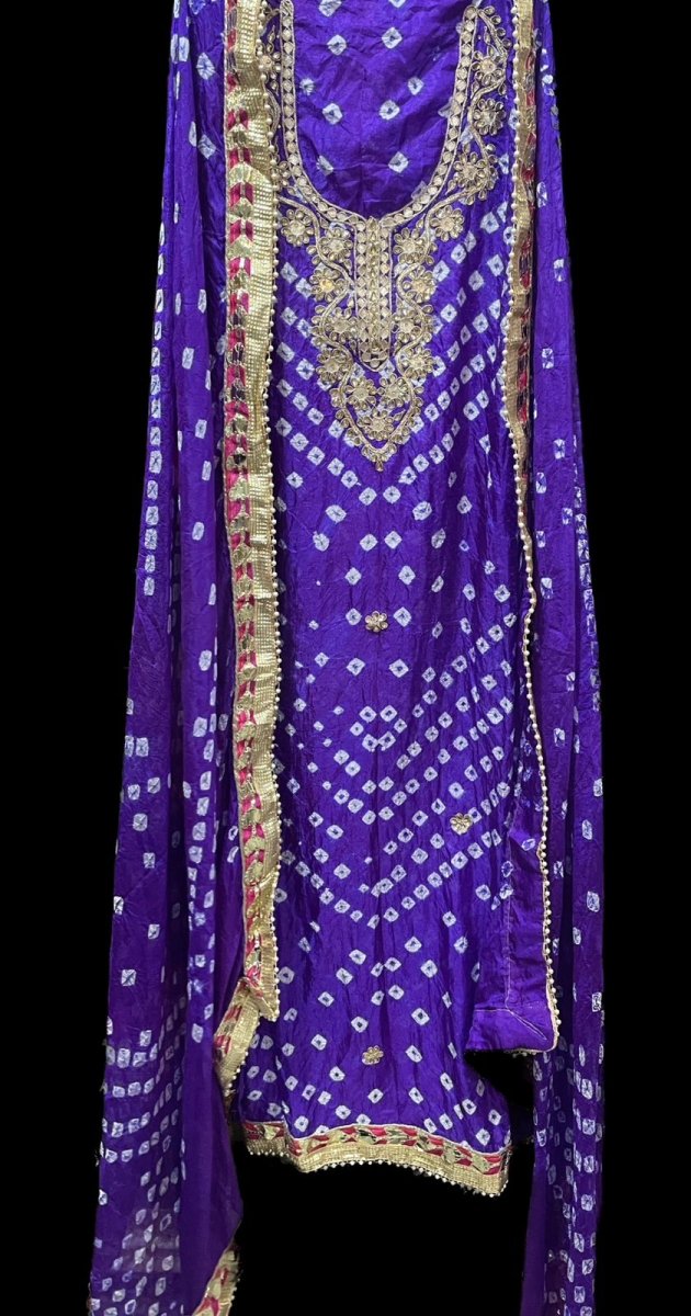 Bandhej Gharchola Silk Fabric Bandhej Salwar Suit - Leheriya