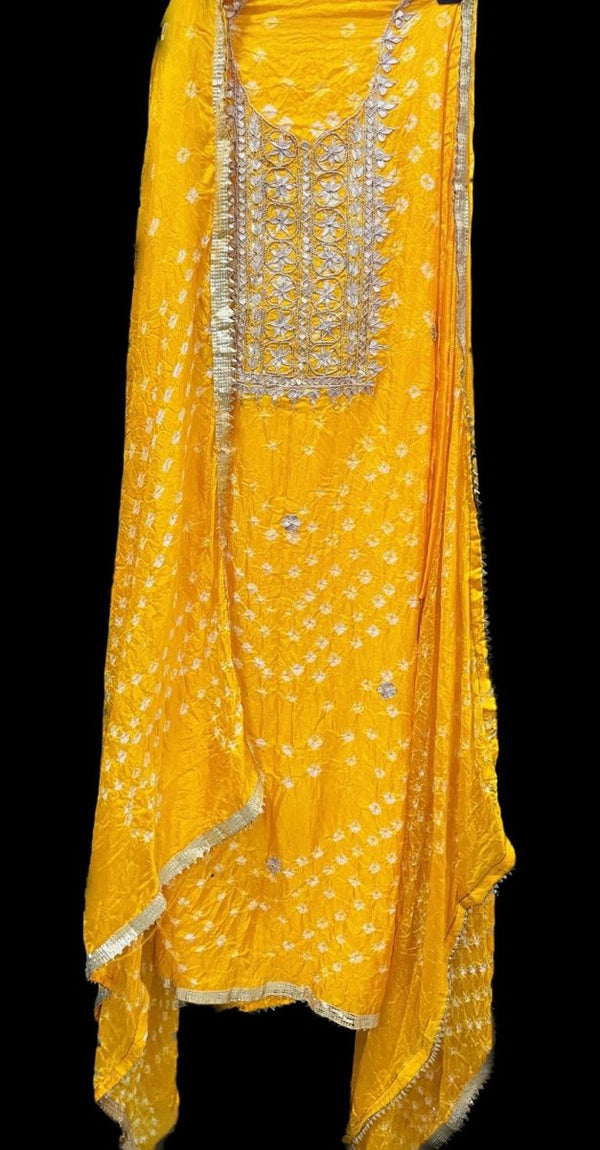 Bandhej Gharchola Silk Fabric Bandhej Salwar Suit - Leheriya