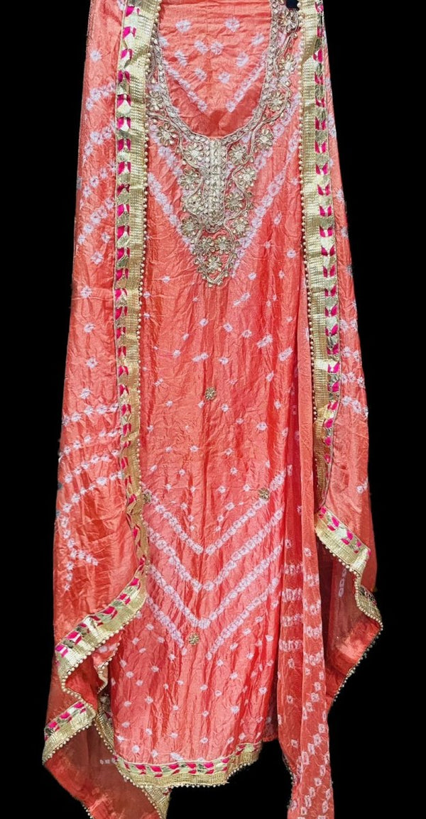 Bandhej Gharchola Silk Fabric Bandhej Salwar Suit - Leheriya