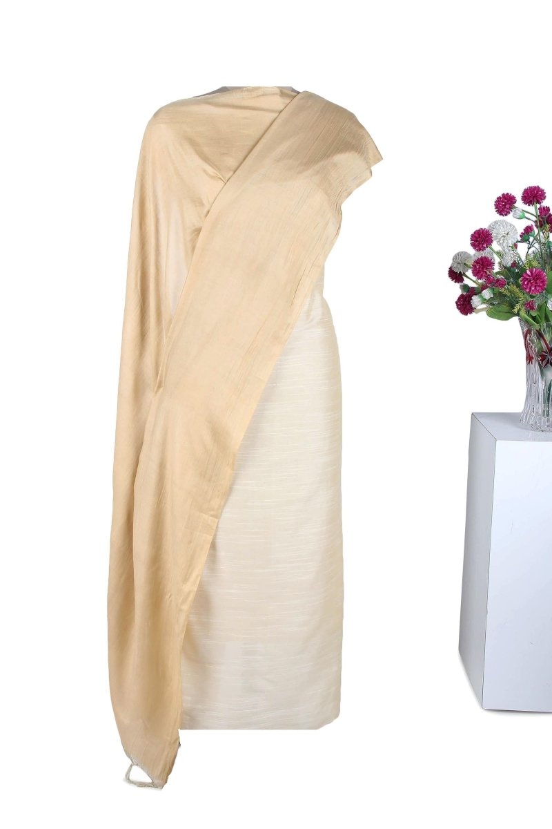 Beige Handloom Cotton Silk Plain Dupatta - Leheriya