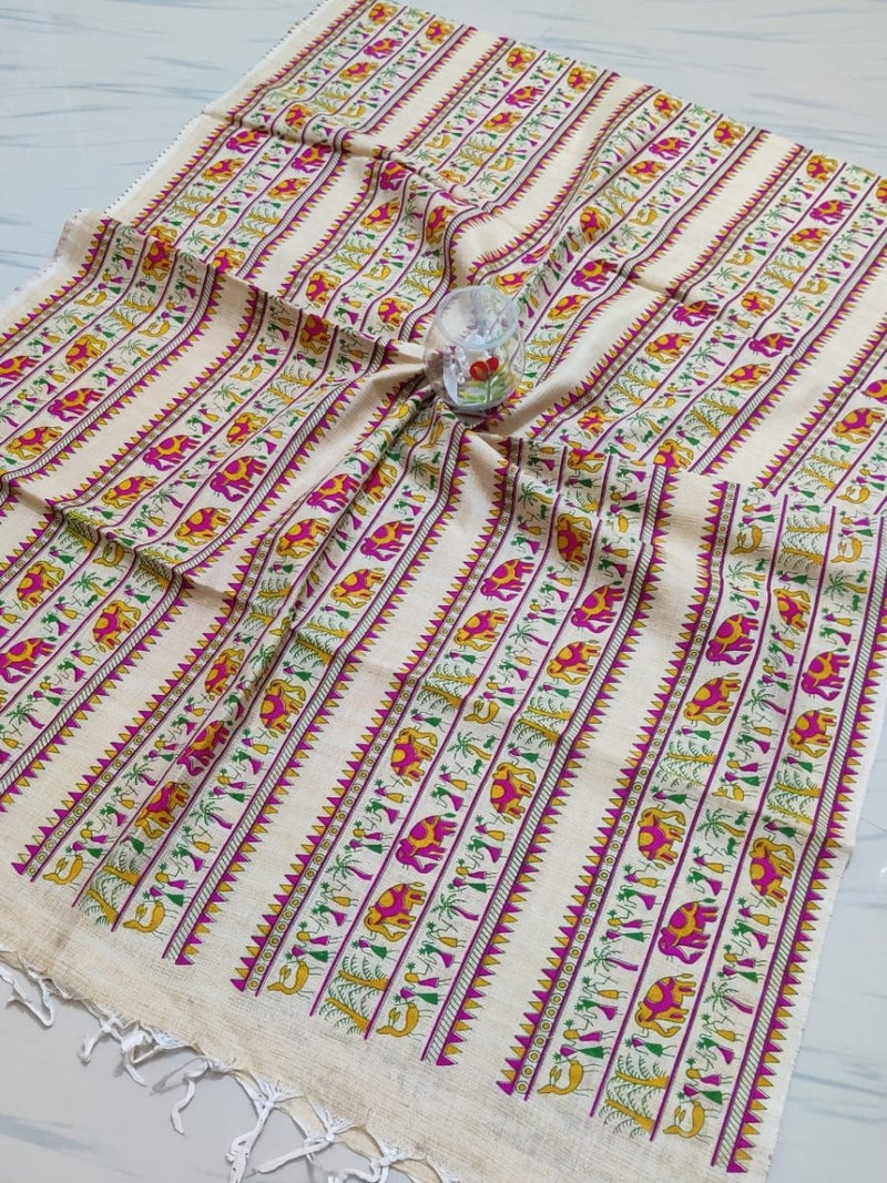 Bhagalpuri Cotton Dupatta - Screen Printed - Leheriya