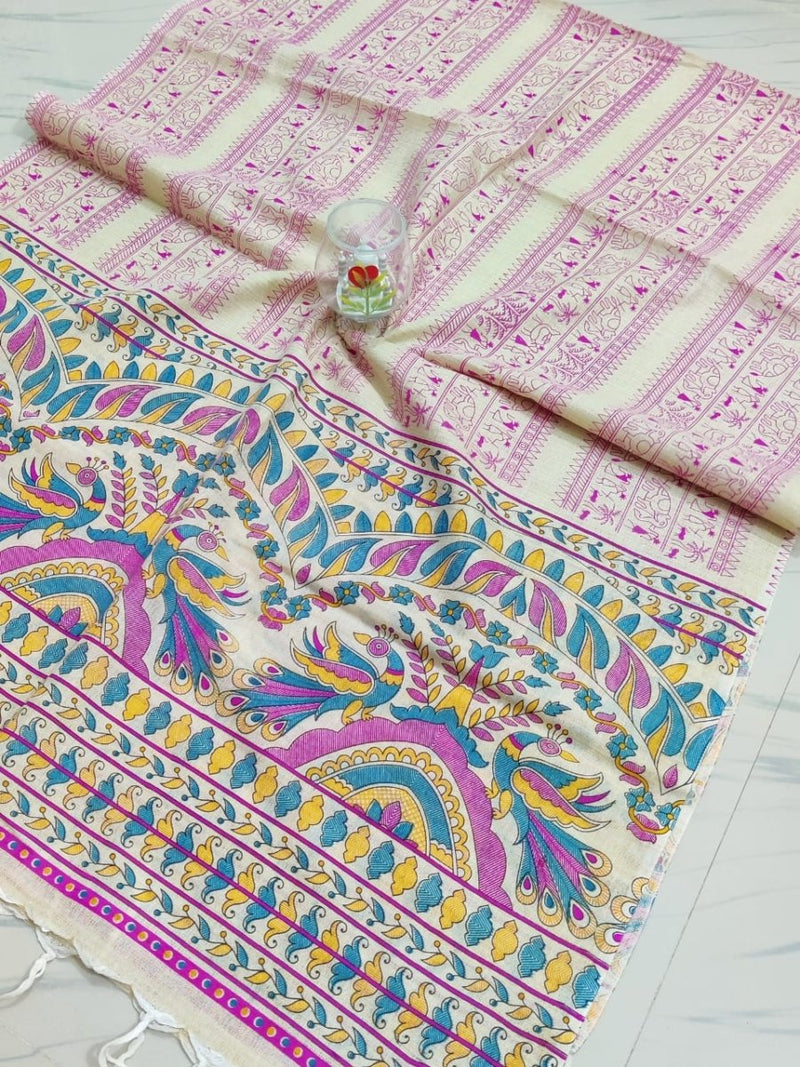 Bhagalpuri Cotton Dupatta - Screen Printed - Leheriya